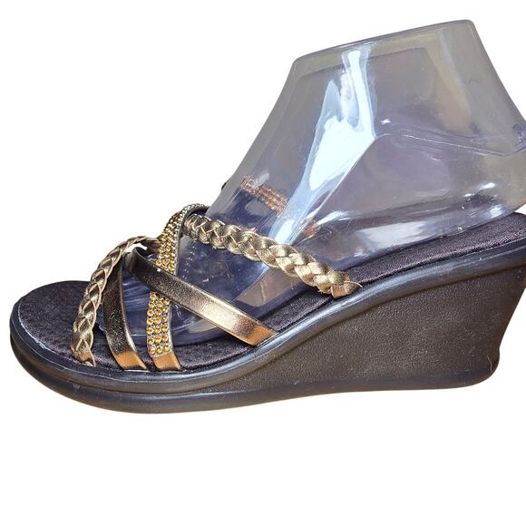 New Without Box Skechers Brown Rhinestone Memory Foam Wedge Sandals Size 8.5 - Picture 5 of 9